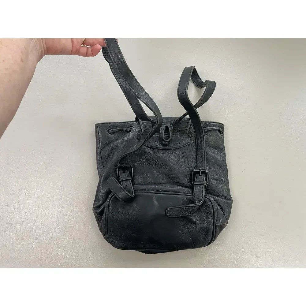 Harley-Davidson Leather Backpack Purse Small Black Logo Biker Vintage Y2K Moto‎